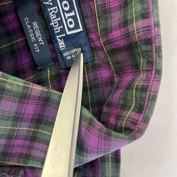 Mens Polo Ralph Lauren Regent Long Sleeve Button Up Shirt Sz L Purple Plaid - Picture 5 of 7